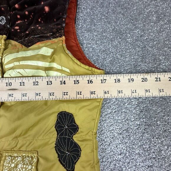 True Religion Puffer Vest Womens Small Yellow Patchwork Y2K Corduroy - Picture 2 of 8